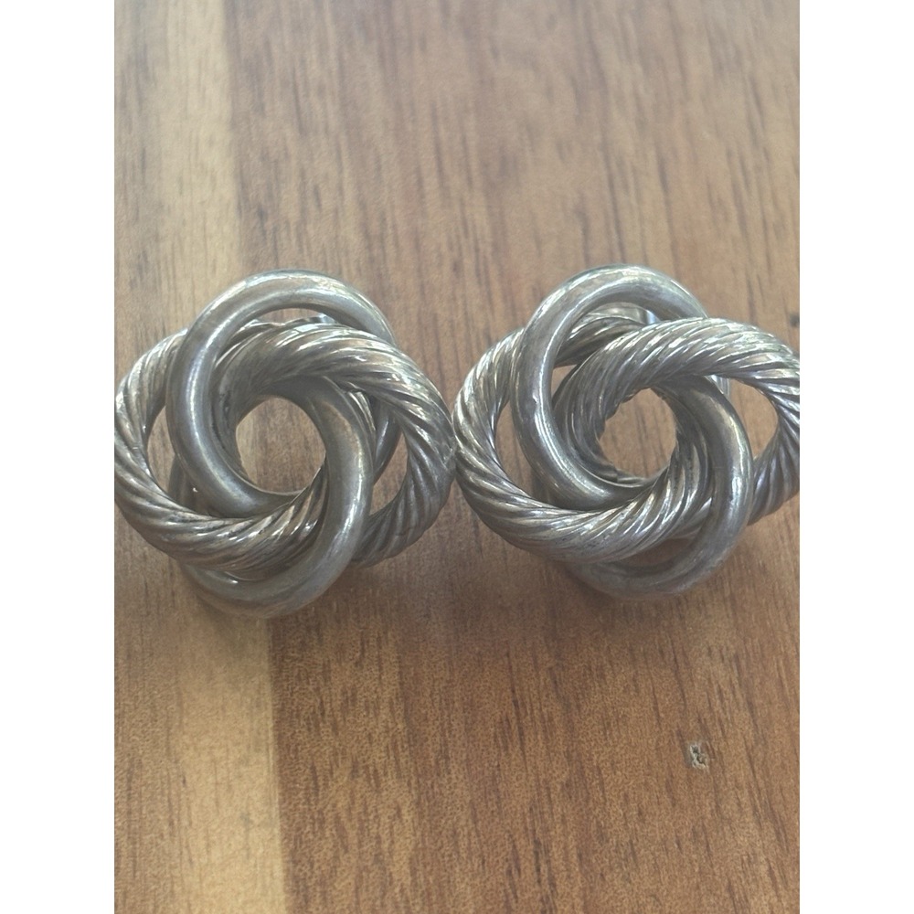 Sterling Silver 925 Modernist Twisted Cable Pattern Woven Knot Earrings